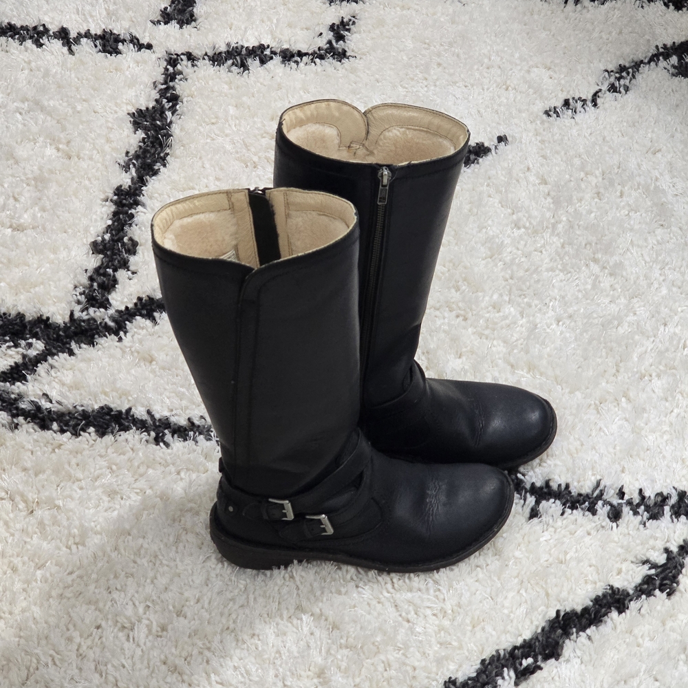 UGG Black Leather Shearling-Lined Mid-Calf Boots